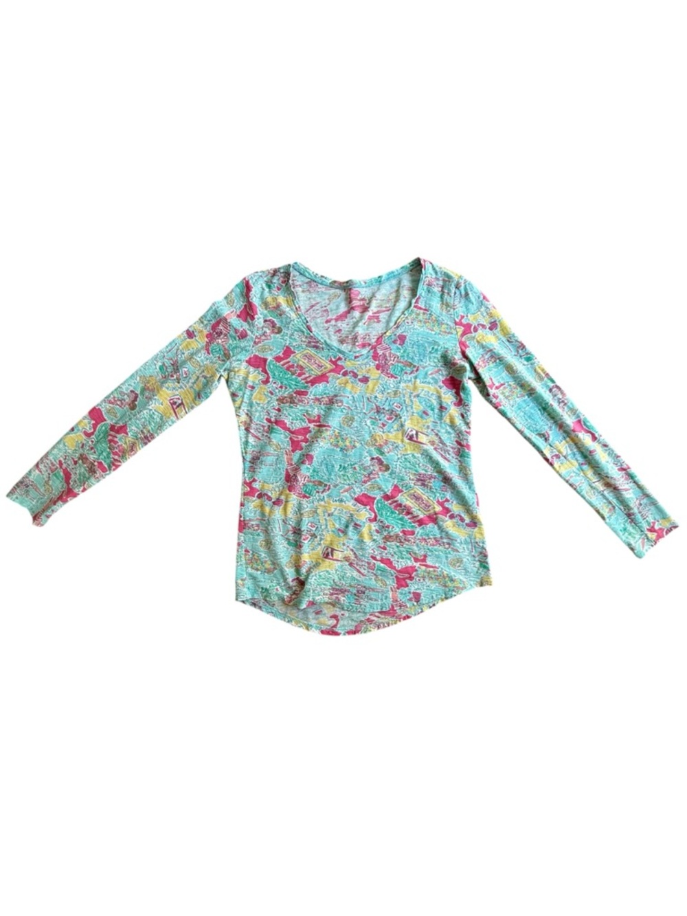 Lilly‎ Pulitzer “In The Beginning” Printed V-Neck Long Sleeve Top – Size Medium - Picture 7 of 12